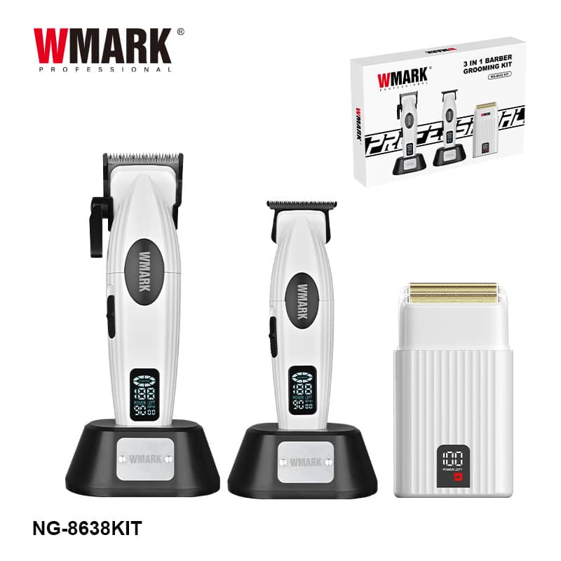 ست کامل ماشین اصلاح حرفه‌ای WMARK Specter Pro 8in1 | کیت آرایشگاهی همه‌کاره با پایه شارژ