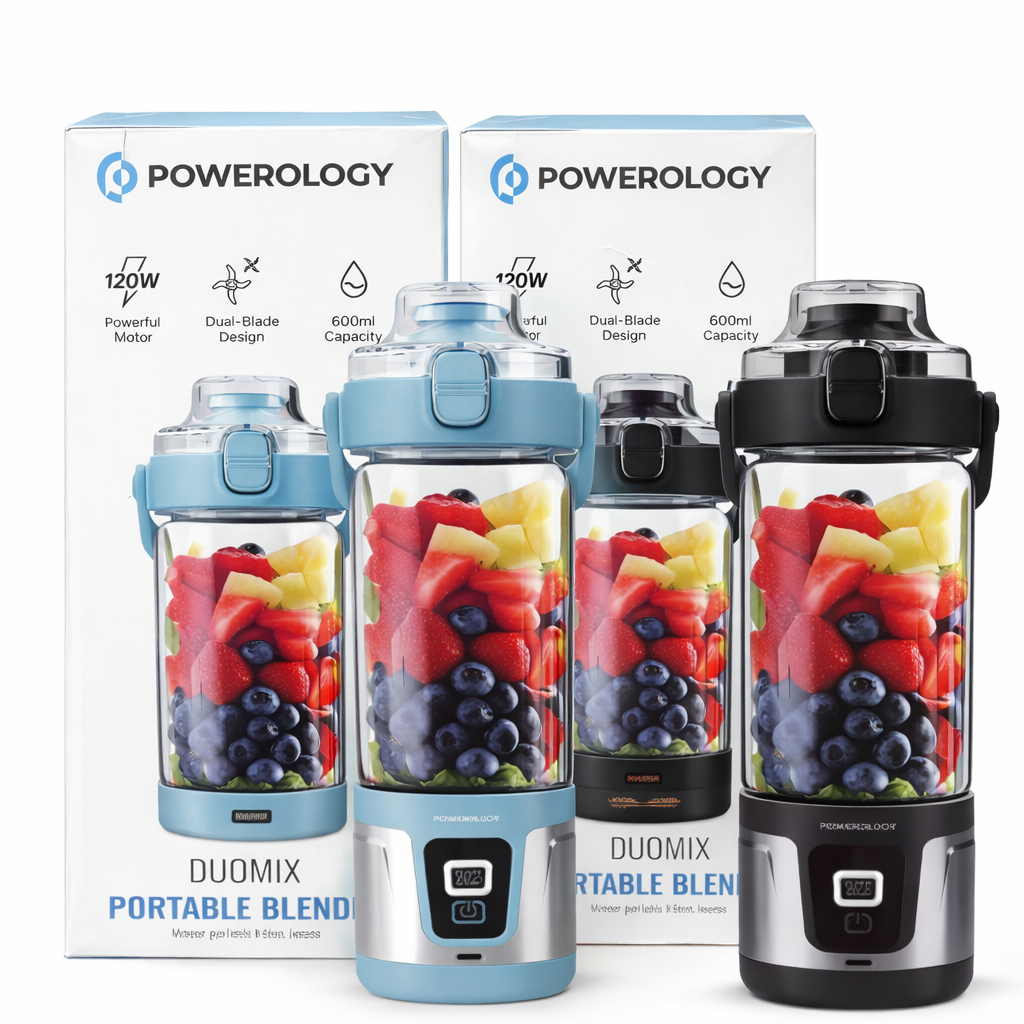 مخلوط کن قابل حمل پاورولوژی DUOMIX | بلندر شارژی 120 وات با ظرفیت 600 میلی‌لیتر