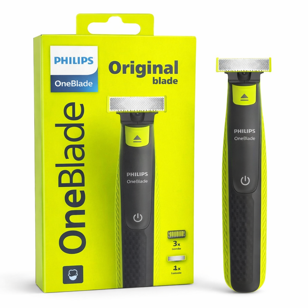 ماشین اصلاح فیلیپس وان‌بلید مدل QP2724/10 | Philips OneBlade اصل ضدآب (Wet & Dry) با تیغه Original و 3 شانه ته‌ریش 1/3/5 میلی‌متر