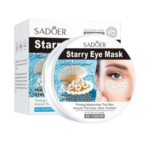 ماسک زیر چشم کلاژن و مروارید سادور SADOER حاوی ویتامین C و هیالورونیک اسید، بسته ۶۰ عددی