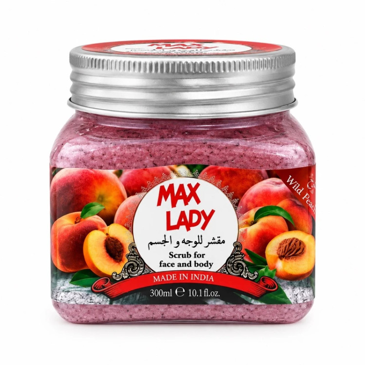اسکراب شنی صورت و بدن مکس لیدی Max Lady رایحه هلو حجم ۳۰۰ میلیلیتر