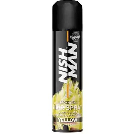 اسپری رنگ موقت مو نیشمن NISH MAN مدل PRO MECH رنگ زرد حجم ۱۵۰ میلیلیتر