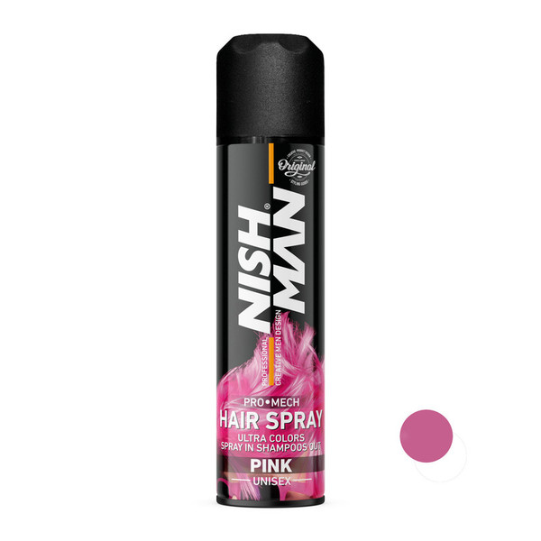 اسپری رنگ موقت مو نیشمن NISHMAN مدل Color Hair Spray Pink رنگ صورتی حجم ۱۵۰ میلی‌لیتر